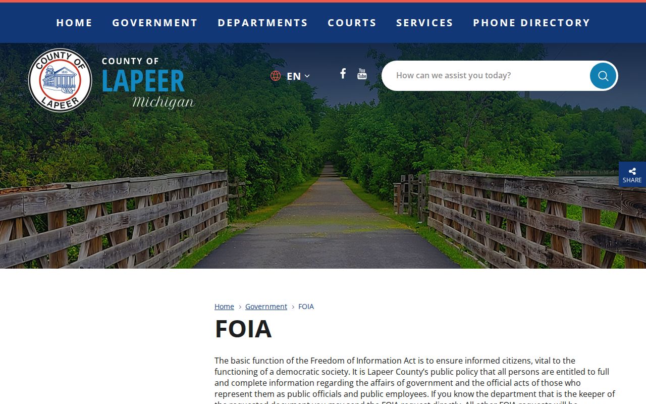 Lapeer County official FOIA records request page